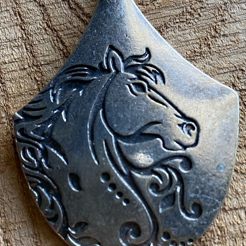Silver Tone Horse Pendant Necklace with Turquoise Beads - Picture 2 of 9